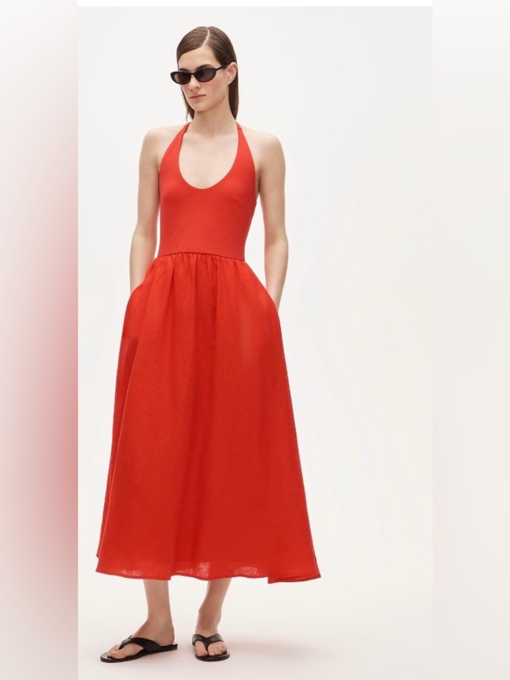 J. Crew Red Backless Halter Midi Dress